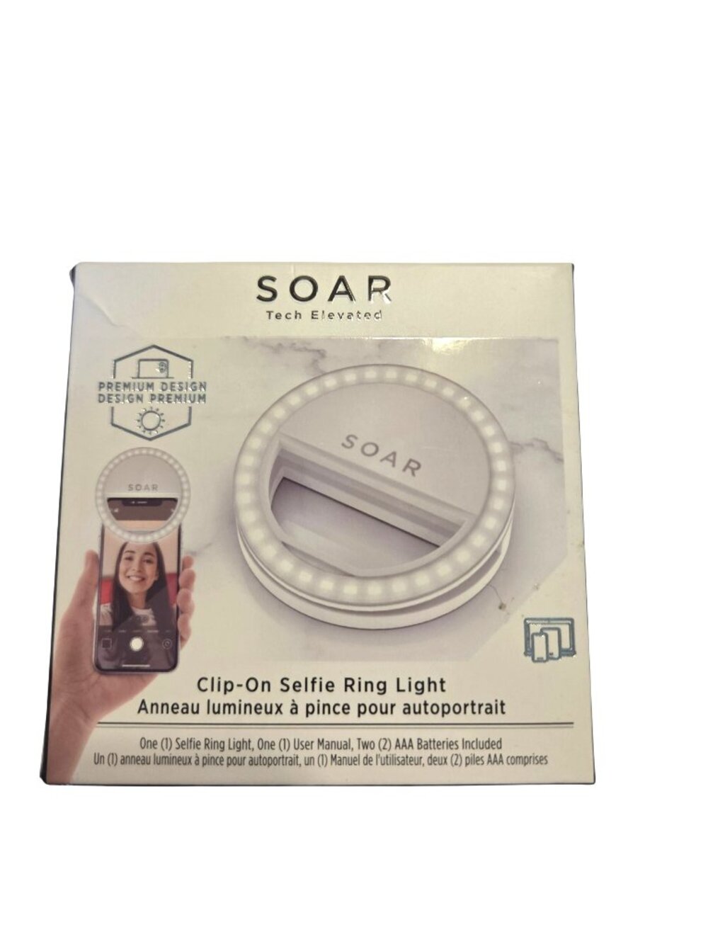 Soar Clip-On Selfie Ring Light 3 Brightness Levels Universal Compatibility